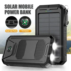 10000mAh Solar Power Bank Portable Waterproof Outdoor Dual 5V 1A USB Ports Fast Charging